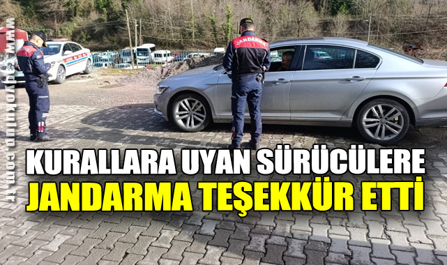 Kurallara Uyan Sürücülere Jandarma Teşekkür Etti